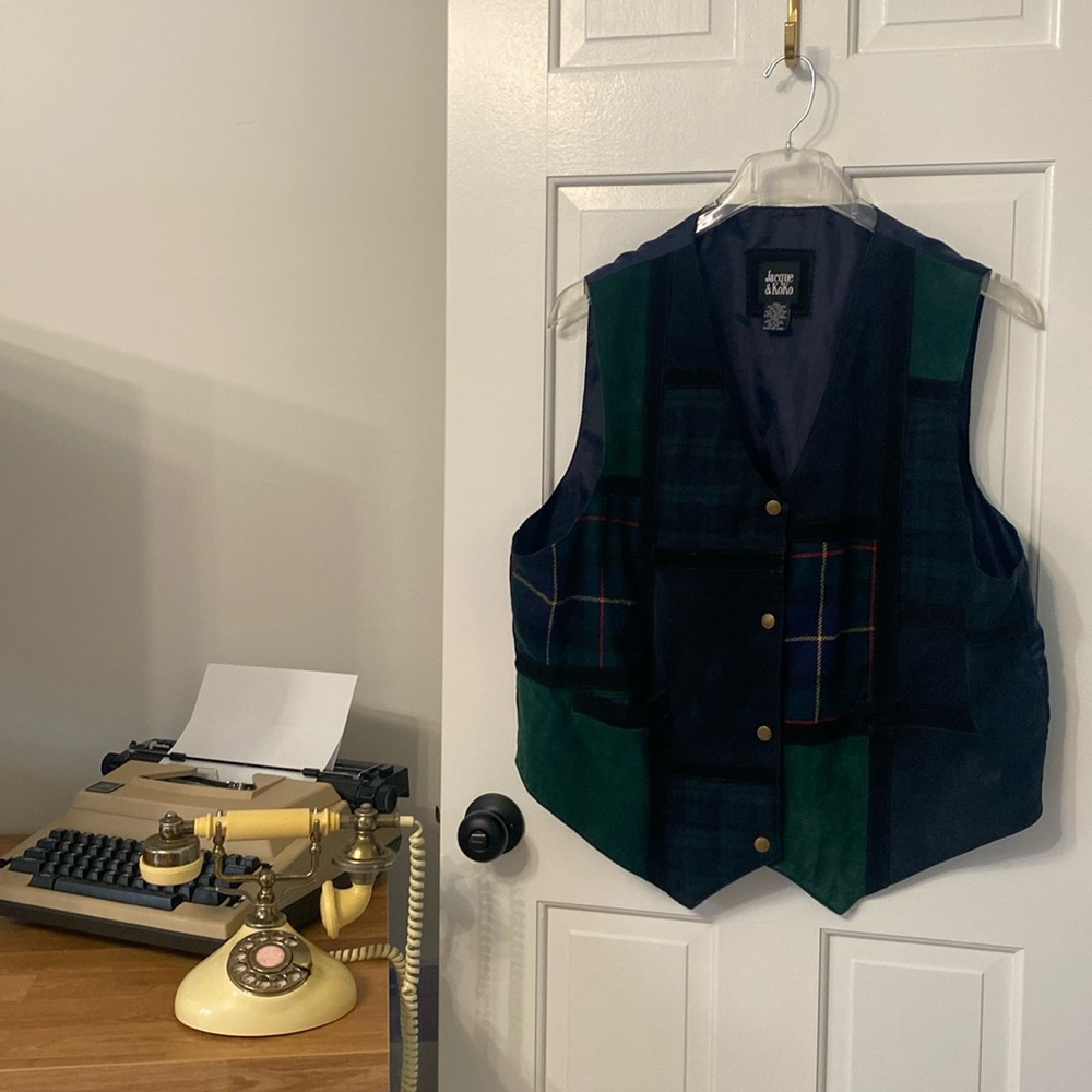 80s Vintage Plaid Wool & Leather Vest